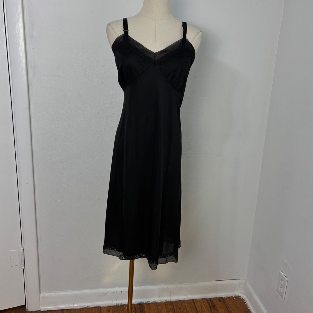 Vintage Philmaid Black Nylon Lace Trim Slip Dress Ethereal Fairy Goth 40/Small